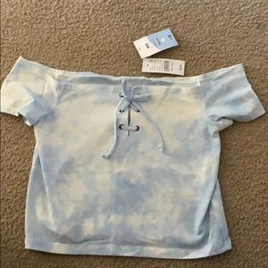 Pacsun off the shoulder cloudy blue top
